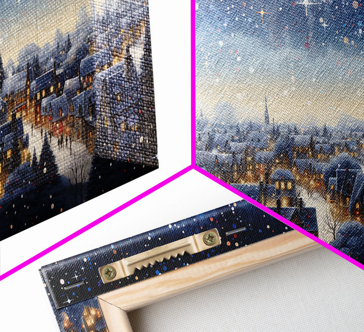 Snowfall Over A Victorian Village - Winter Decor - Christmas Wall Art - Framed Canvas Print - Winter Art Print - Winter Landscape