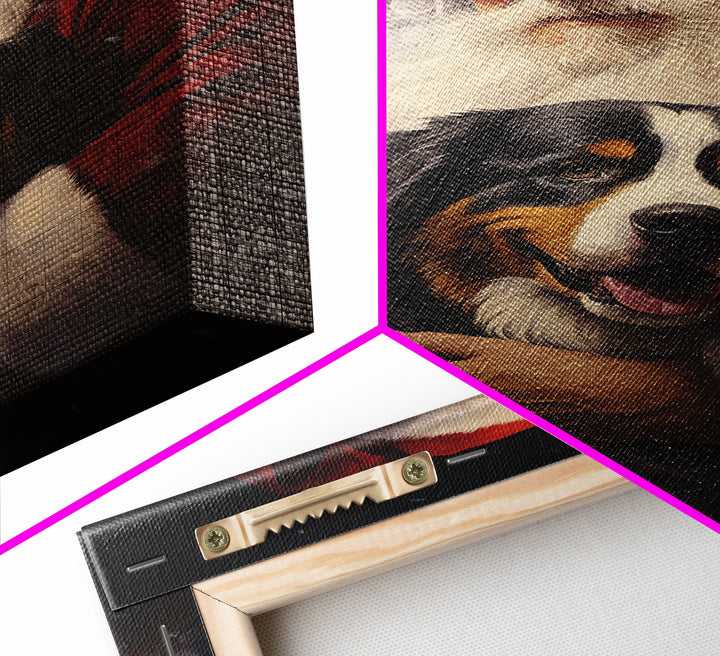 Santa Claus and his Bernese Mountain Dog, Cute Dog Art, Framed Canvas Print, Christmas Art, Christmas Decor, Christmas Art Print, Cute Dog