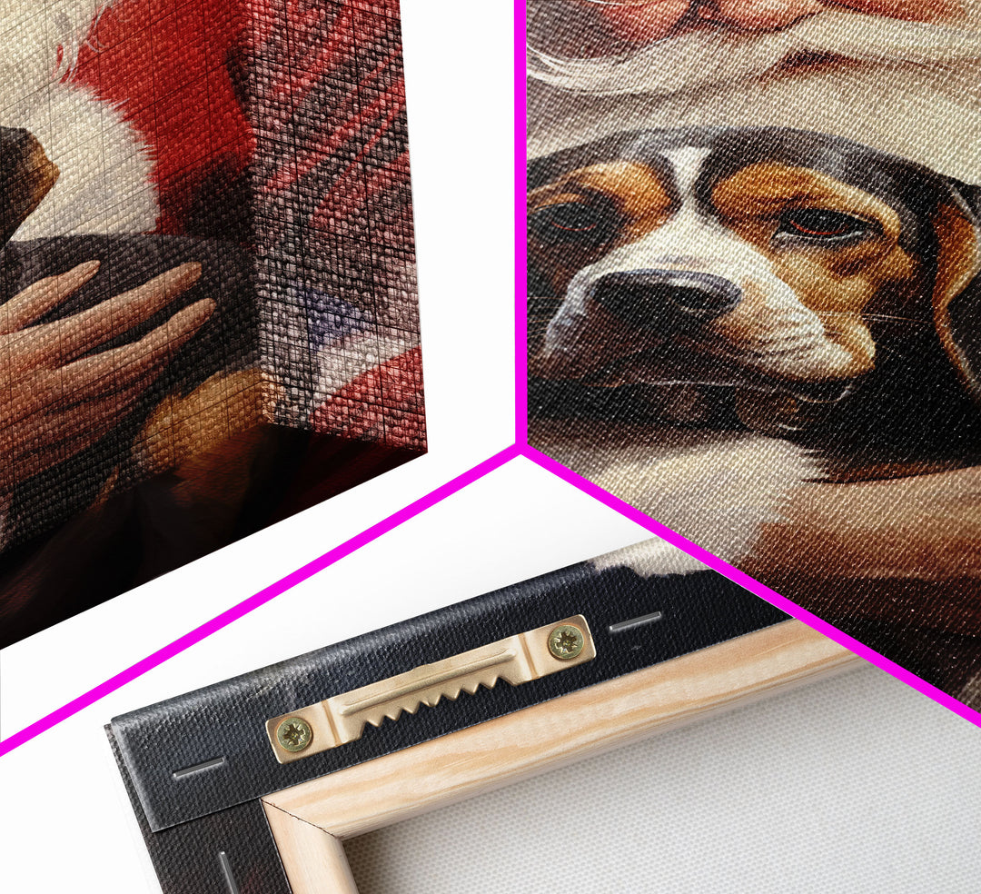 Santa Claus and his Beagle, Cute Dog Art, Framed Canvas Print, Christmas Art, Christmas Decor, Christmas Art Print, Christmas Wall Art