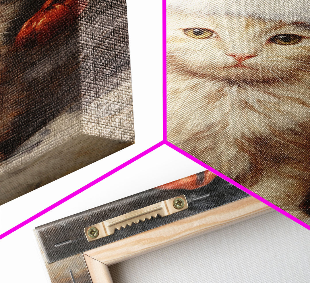 Christmas Cat In A Christmas Hat, Farmhouse Christmas, Farmhouse Decor, Framed Canvas Print, Seasonal Wall Art, Winter Decor, Christmas Art
