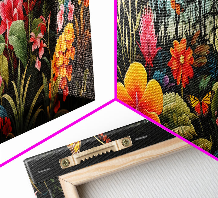 Beautiful Tropical Print "The Jungle" Framed Canvas Print, Panoramic Art, Extra Wide Wall Decor, Living Room Decor