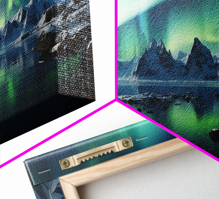 Northern Lights, Aurora Borealis, Framed Canvas Print, Beautiful Alaskan Winter Landscape Painting, Moody Art, Unique Wall Art