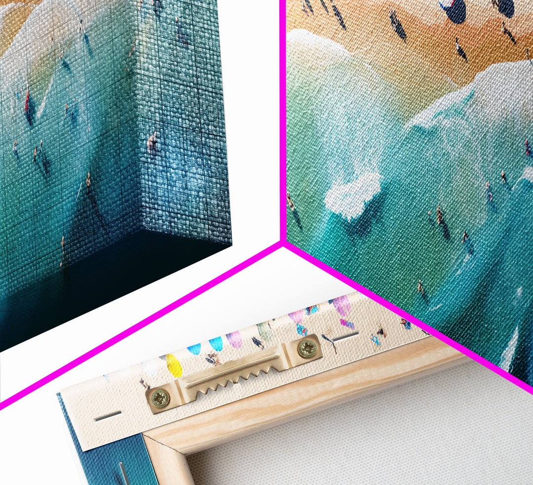 Bird's Eye View Of The Beach, Framed Canvas Print, Beach Seascape Oil Painting Print, Pebble Beach, Myrtle Beach Art, Charleston Art