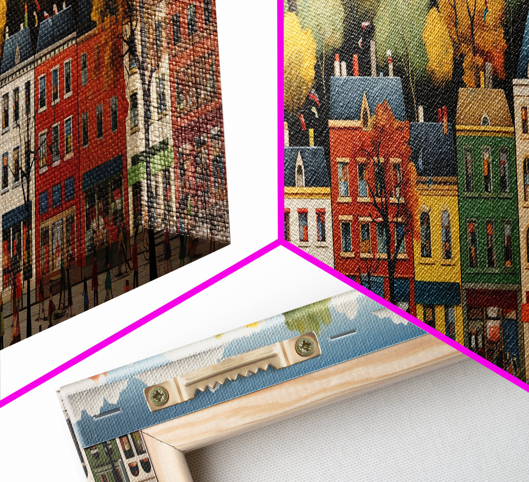 Boston Row Houses - Framed Canvas Print - Colorful Wall Art - Panoramic Print - Boston In The 1800s
