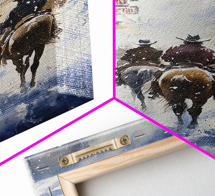 Cowboys Riding Into Town On Christmas, Western Christmas Decor, Framed Canvas Print, Christmas Outdoor Decor, Christmas poster