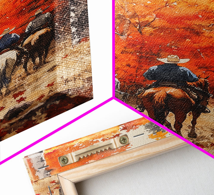 The Riders, Autumn Decor, Framed Canvas Print, Fall Painting, Fall Centerpiece Decor, Vintage Autumn Or Fall Painting Art