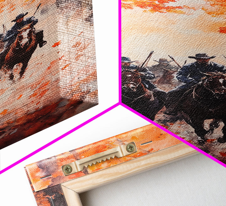 The Posse in Autumn, Wild West Decor, Framed Canvas Print, Manly Wall Art