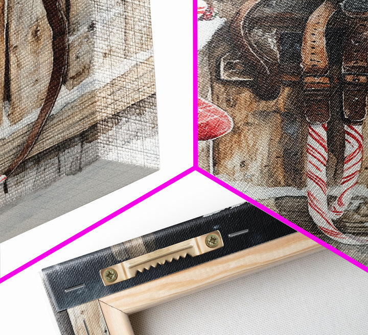 Wild West Christmas, Framed Canvas Print, Stirrups and Stockings, Cowboy Art