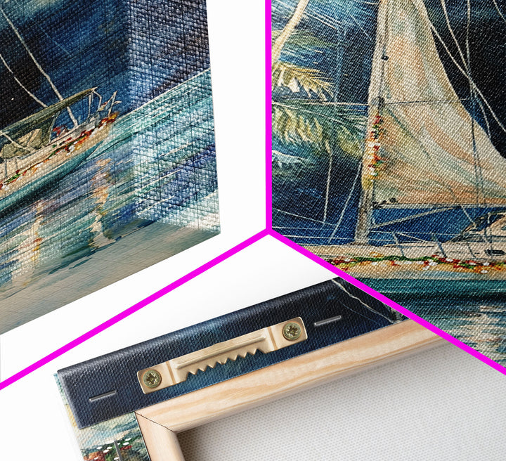Sailboats In The Winter, Lake House Decor, Colorful Christmas Wall Art, Winter Decor, Holiday Art, Holiday Decor, Christmas handmade Art