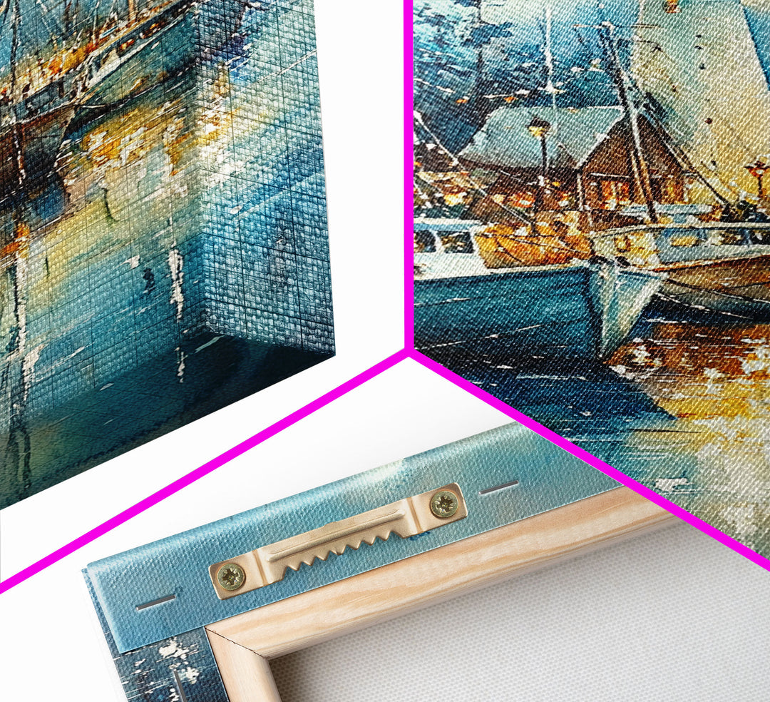 Sailboats In The Winter, Lake House Decor, Colorful Christmas Wall Art, Winter Decor, Holiday Art, Holiday Decor, Christmas handmade Art