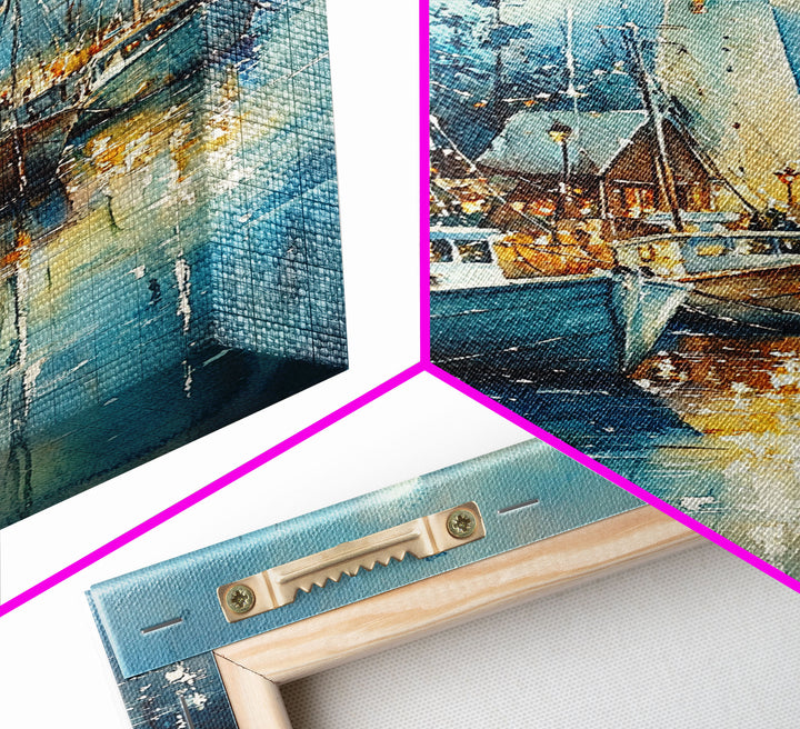 Sailboats In The Winter, Lake House Decor, Colorful Christmas Wall Art, Winter Decor, Holiday Art, Holiday Decor, Christmas handmade Art