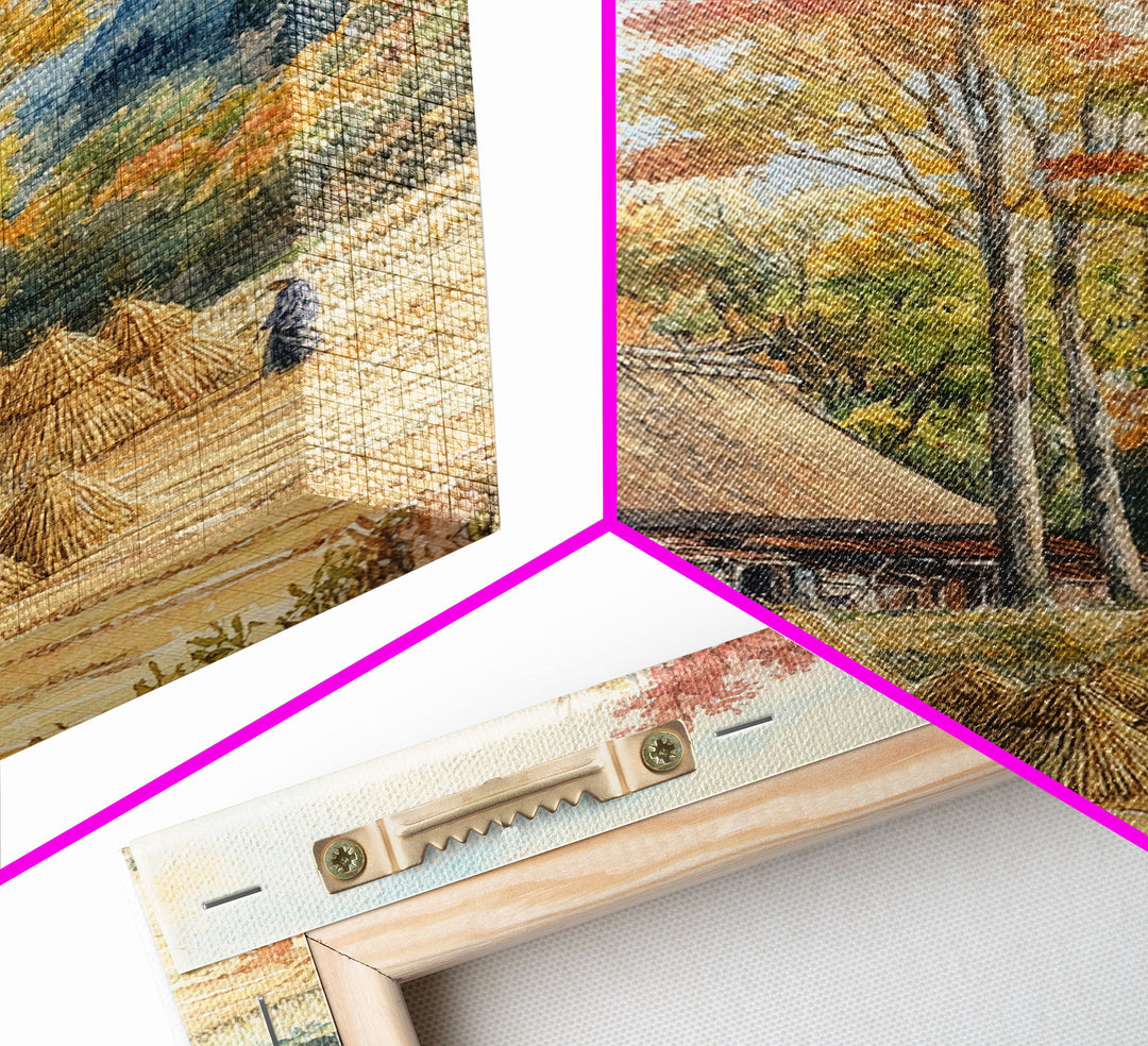 Fall Hay harvest, framed canvas print, autumn decor, fall wall art