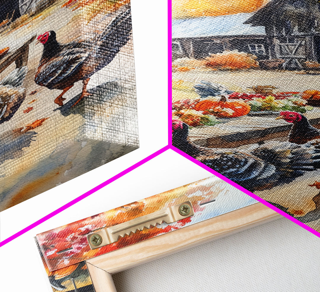 Painting Of A Barn In The Fall, Framed Canvas Print, Thanksgiving Decor, Turkey Painting, Turkey Art