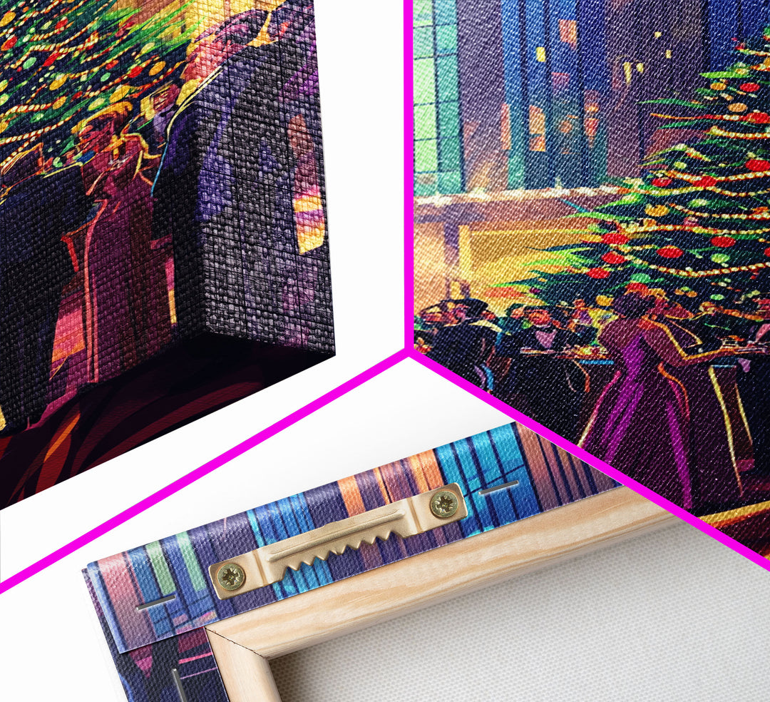 Elegant Christmas Ball Scene with Large Decorated Tree and Holiday Party, Perfect for Framed Canvas Print and Christmas Wall Art