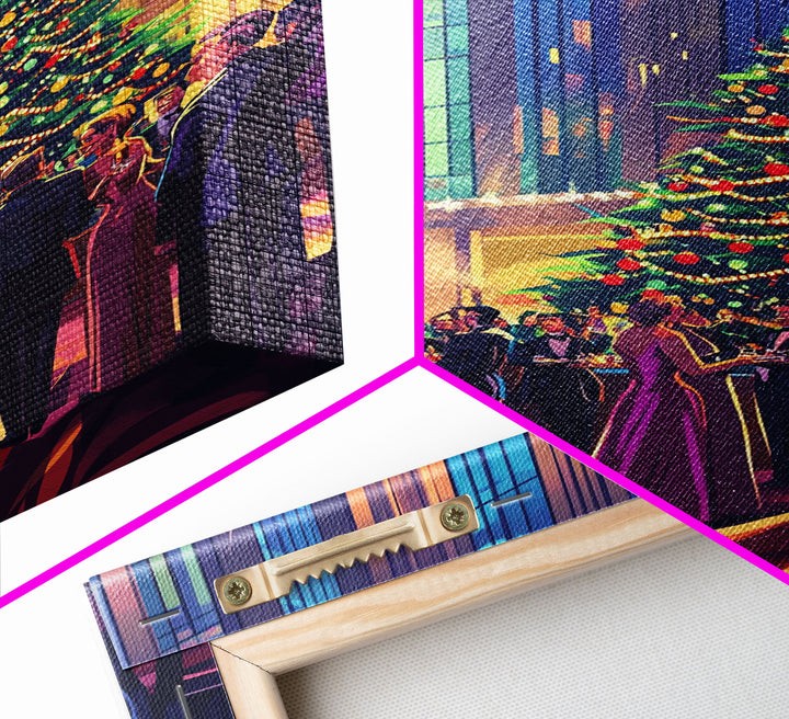Elegant Christmas Ball Scene with Large Decorated Tree and Holiday Party, Perfect for Framed Canvas Print and Christmas Wall Art