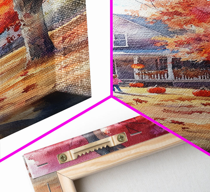 Kids Playing In Fall Leaves Framed Canvas Print Autumn Country Wall Art Farmhouse Decor Best Gift Idea Seasonal Holiday Wall Art