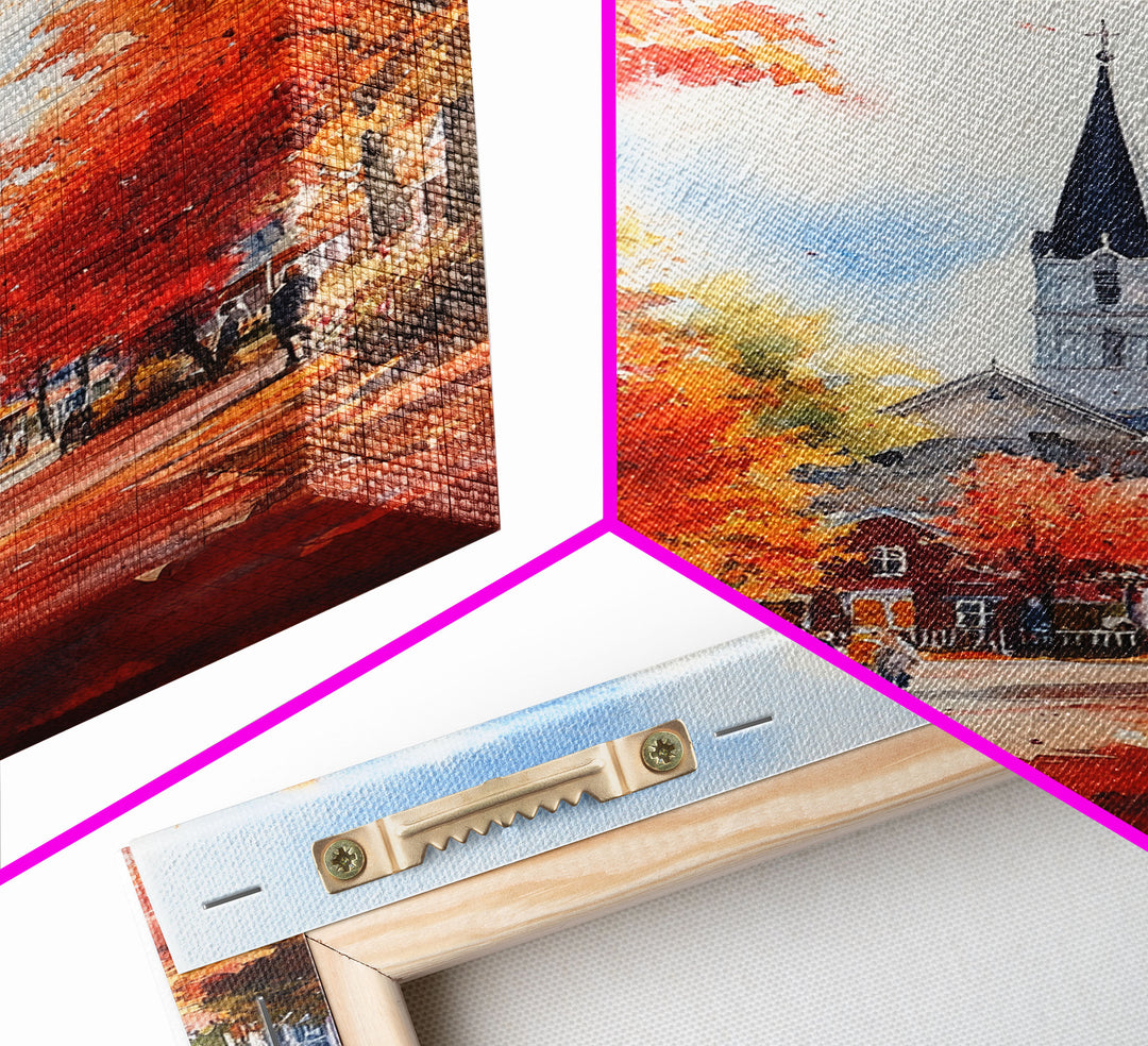 Rustic Red Barn And Tractor In Fall Landscape Framed Canvas Print Autumn Farmhouse Wall Art Seasonal Country Decor Holiday Wall Art