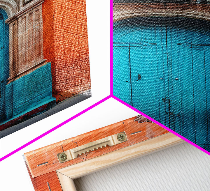 Change1 Mexican Wall Art, Colorful Mexican Door Architecture Painting Framed Canvas Print, Traditional Hacienda Architecture, Ready To Hang