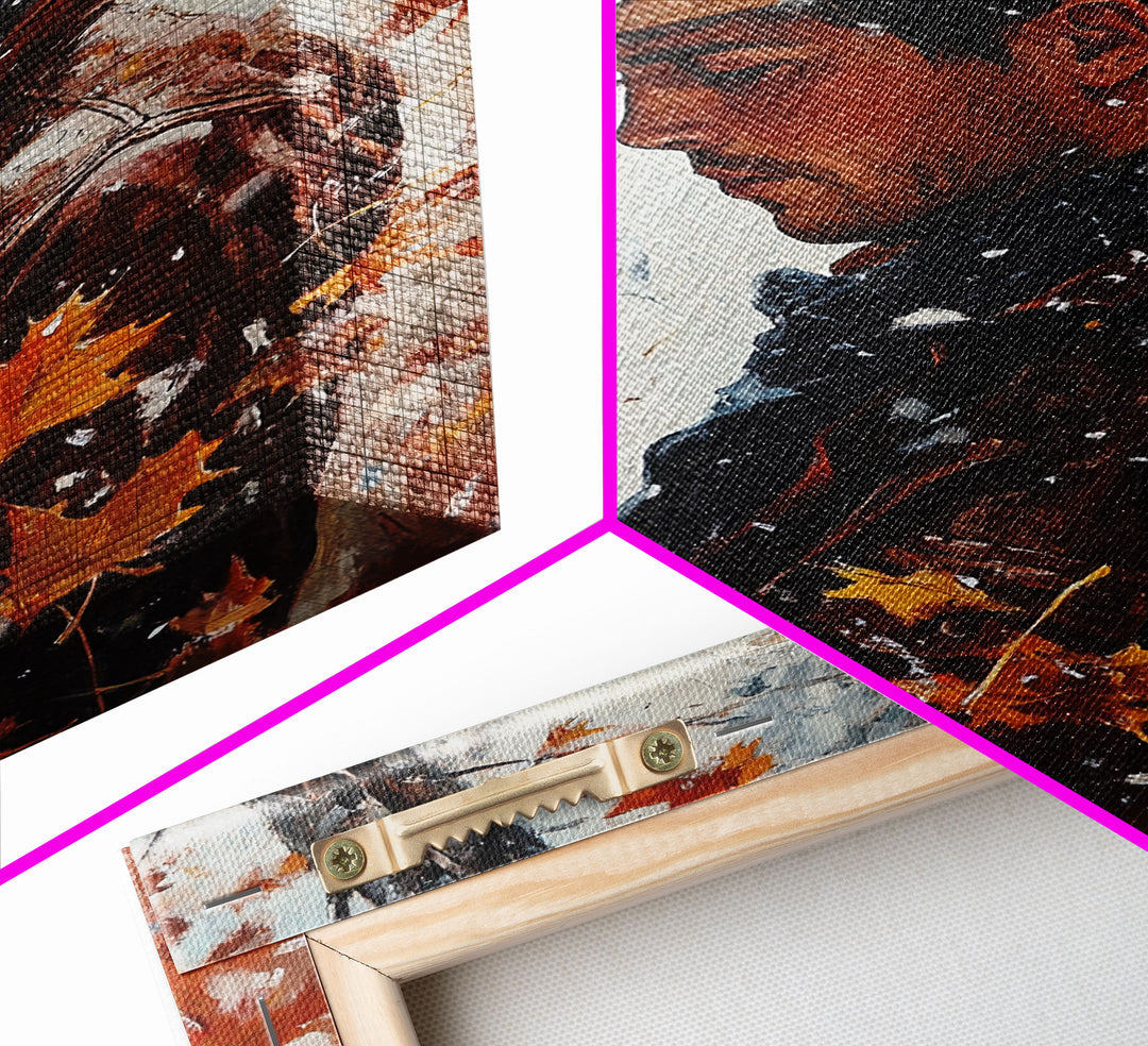 Rustic Cowboy Holiday Art Framed Canvas Print with Falling Leaves, Perfect Autumn Decor and Seasonal Gift Idea 2024