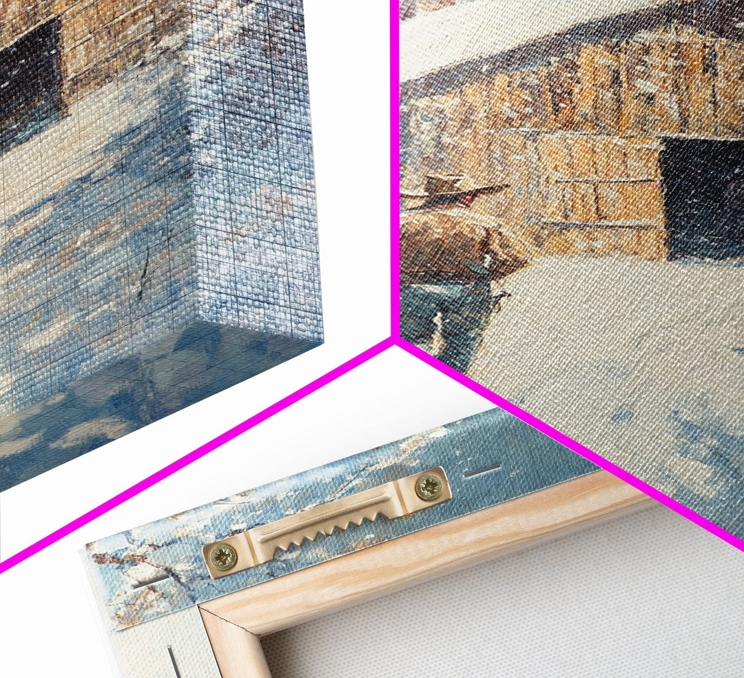 Cowboy Walking in Snow Scene Framed Canvas Print - Moody Landscape Art for Winter Home Decor 2024 Rustic Winter Wall Art