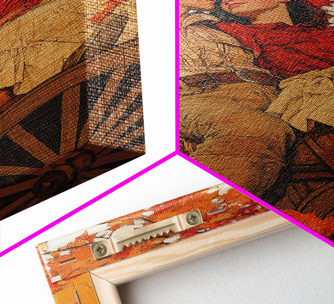 Cozy Fall Couple in Wagon Framed Canvas Print - 2024 Vintage Autumn Love Art Best Gift Idea Fall Farmhouse Wall Decor