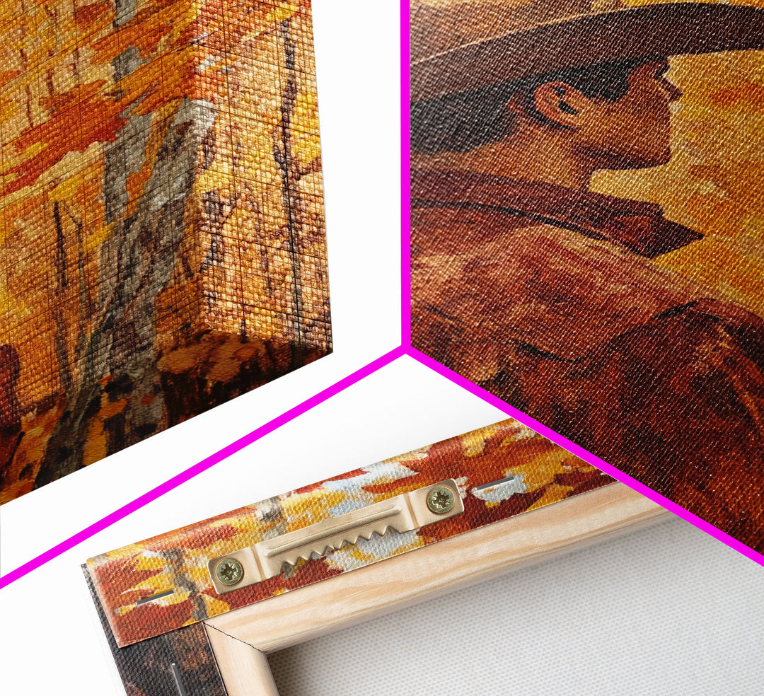 Cowboy in Autumn Forest Framed Canvas Print - Rustic Fall Wall Art Perfect Gift Idea 2024 Country Decor - Moody Landscape Art