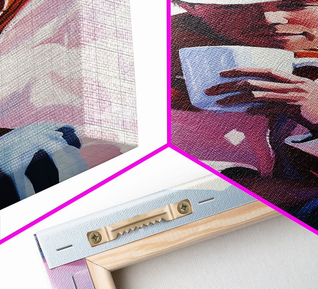 Cowboy with Mug in Snow Framed Canvas Print - Winter Country Scene Art Best 2024 Christmas Wall Decor Gift Idea