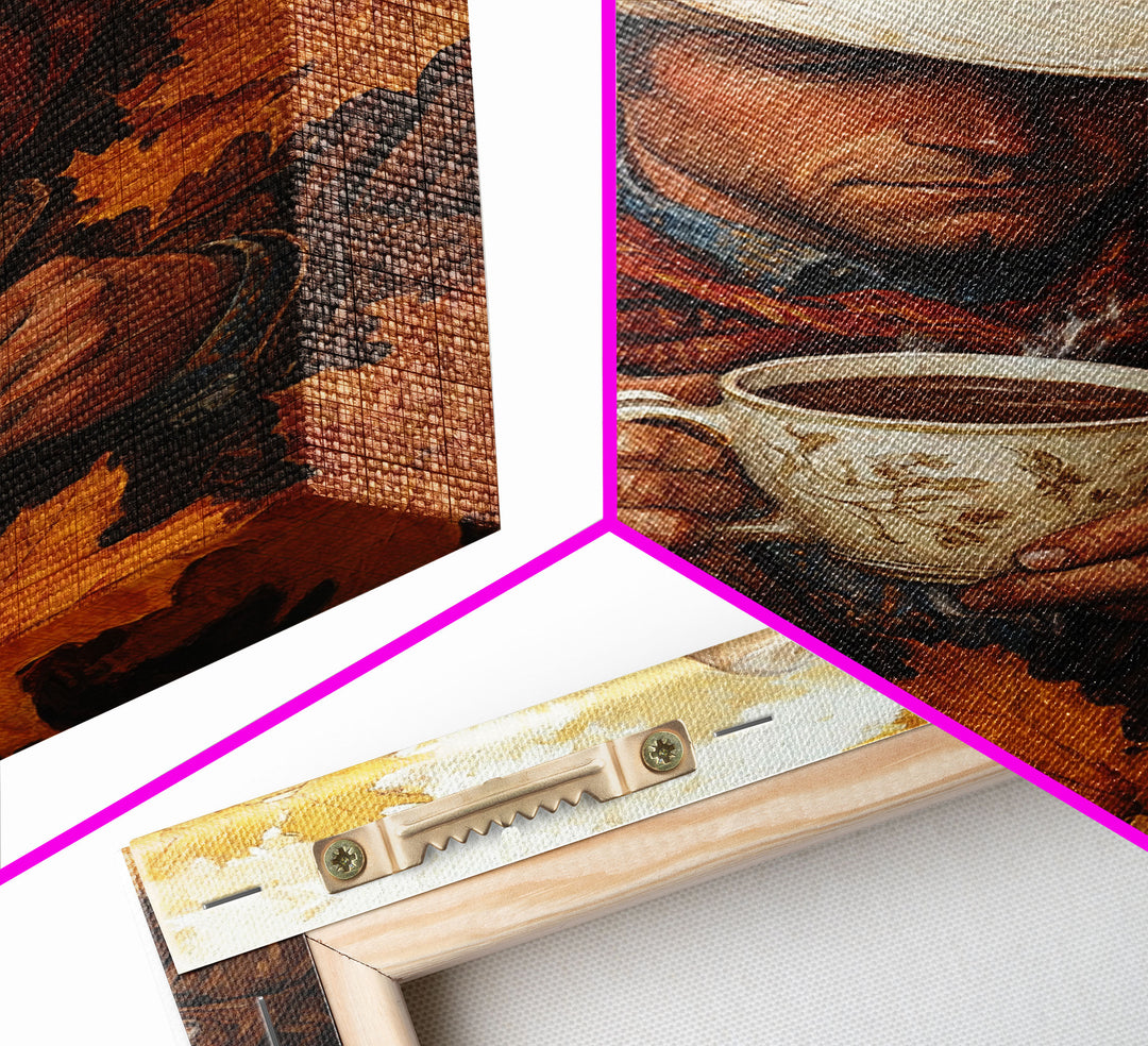 Cowboy Holding Hot Drink Framed Canvas Print - Moody Winter Landscape Art Perfect 2024 Christmas Wall Decor