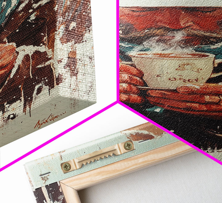 Cowboy Riding Horse in Winter Forest Framed Canvas Print - Moody Winter Landscape Art Perfect 2024 Christmas Home Decor