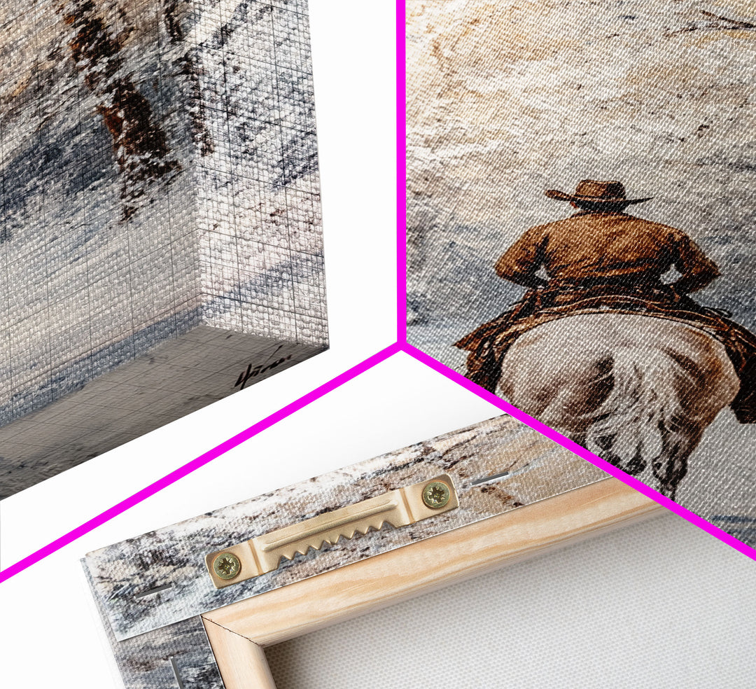 Cowboy by Window with Coffee Framed Canvas Print - Cozy Christmas Wall Art 2024 Rustic Holiday Decor and Gift Idea