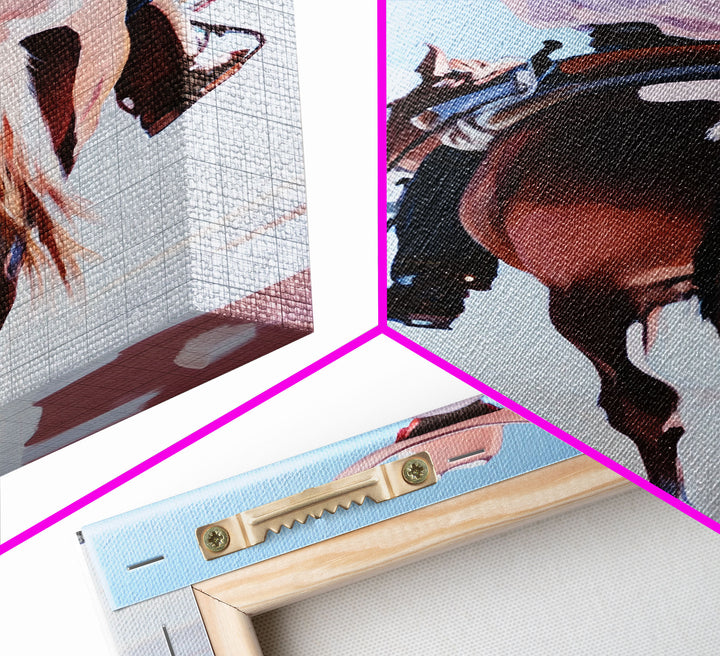 Cowboy Riding Horse Autumn Path with Fall Leaves Framed Canvas Print Vintage Christmas Wall Art Winter Landscape Christmas Decor Gift Idea