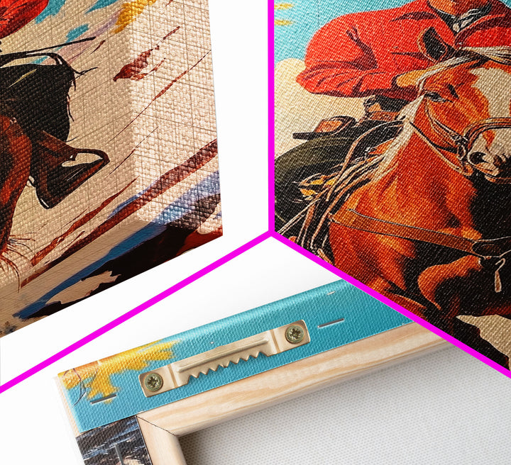 Western Cowboy on Horseback in Snowy Winter Landscape Canvas Print Vintage Christmas Wall Decor Winter Wonderland Christmas Gift Wall Art