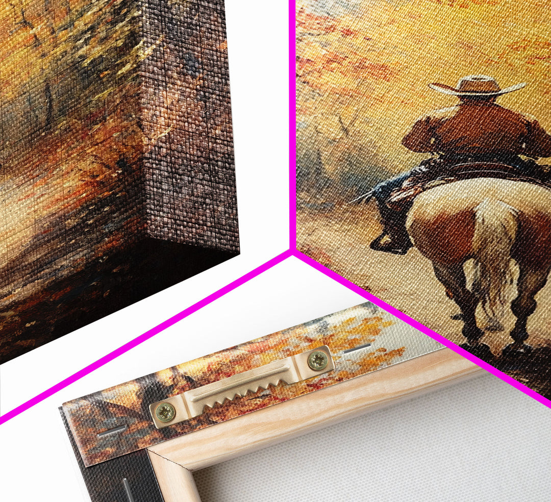 Cowboy Rider in Vibrant Autumn Forest Canvas Print Fall Season Wall Art Gallery Wall Christmas Wall Decor Vintage Cowboy Art Gift Idea