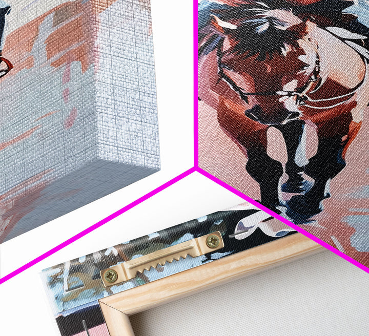 Cowboy Riding Through Snowy Winter Woods Framed Canvas Print Vintage Christmas Wall Art Winter Landscape Decor Landscape Christmas Decor