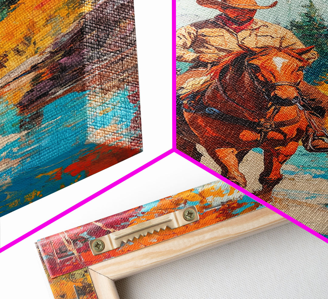 Cowboy in Snowy Landscape Canvas Print Christmas Wall Art Winter Wonderland Christmas Decor Vintage Western Christmas Gift Seasonal Wall Art