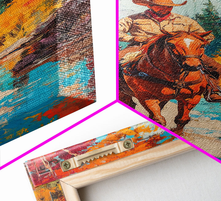 Cowboy in Snowy Landscape Canvas Print Christmas Wall Art Winter Wonderland Christmas Decor Vintage Western Christmas Gift Seasonal Wall Art