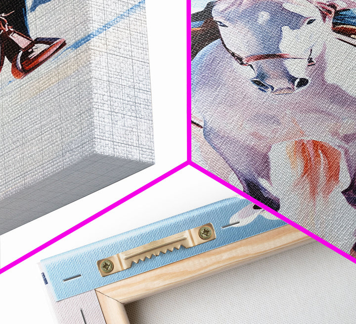 Lone Cowboy on White Horse in Snowy Landscape Canvas Print Winter Christmas Art Seasonal Wall Art Vintage Christmas Moody Landscape Gift