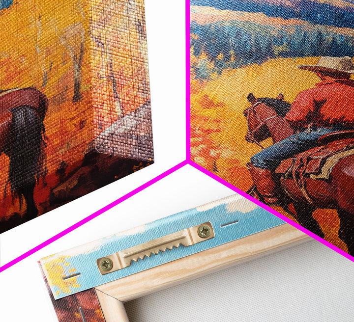 Cowboy in Snowy Mountain Valley Framed Canvas Print Christmas Wall Art Winter Wonderland Vintage Christmas Decor Gift Idea Moody Landscape