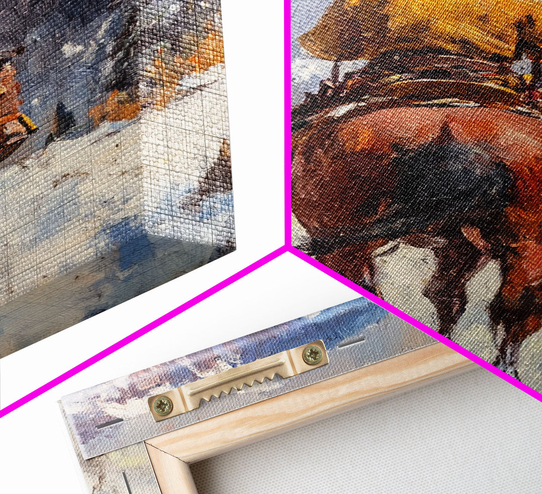 Cowboy on Horseback in Autumn Mountains Canvas Print Fall Wall Art Vintage Christmas Decor Country Christmas Wall Art Gift Idea Seasonal Art