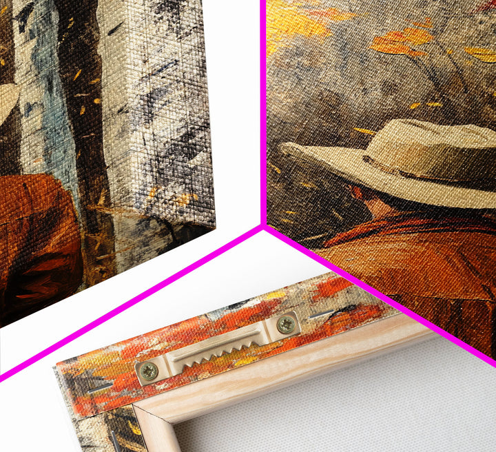 Cowboy in Autumn Forest Canvas Print with Vibrant Fall Colors, Western Art, Fall Wall Art, Seasonal Decor, Perfect Gift Idea, Canvas Print