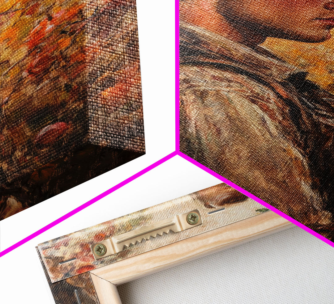 Thoughtful Cowboy in Orchard Canvas Print with Fall Colors, Rustic Western Art, Autumn Decor Gift, Vintage Wall Art, Large Canvas Print