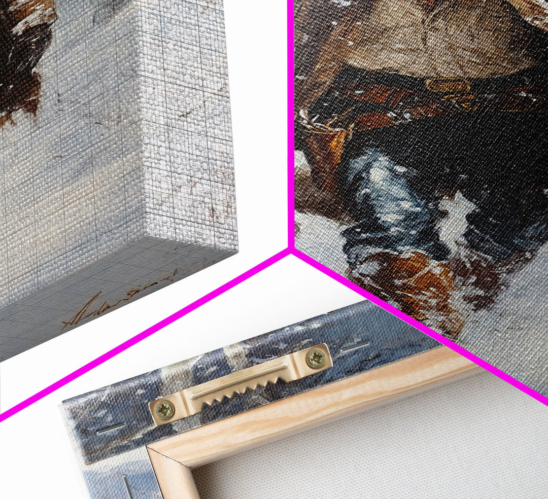 Cowboy Riding Horse in Snowy Forest Canvas Print, Winter Wall Art, Western, Rustic Christmas Wall Art, Seasonal Holiday Decor, Canvas Print