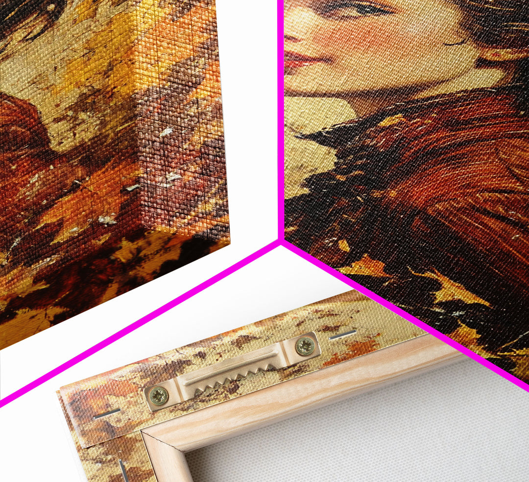 Autumn Cowgirl Portrait Canvas Print, Vintage Fall Wall Art, Farmhouse Decor, Holiday Art, Perfect Home Decor Gift Idea, Framed Canvas Print