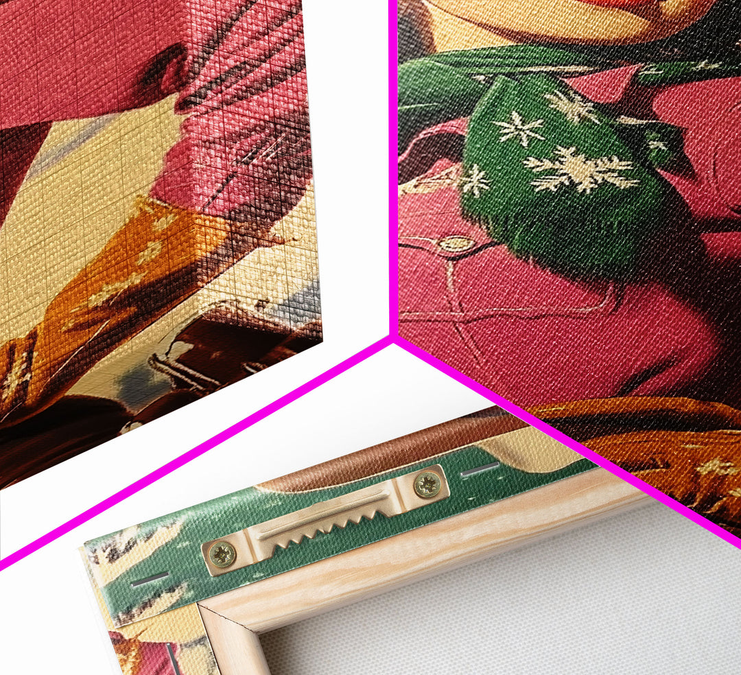 Vintage Christmas framed canvas print stylish winter cowgirl in festive snow perfect retro holiday decor or gift idea for rustic home