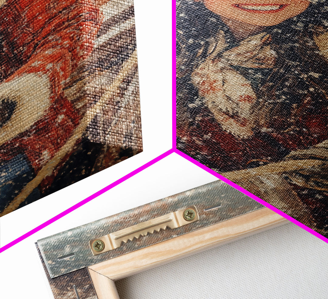 Country Christmas framed canvas print cheerful woman enjoying a snowy ride perfect seasonal wall art or vintage holiday home decor idea