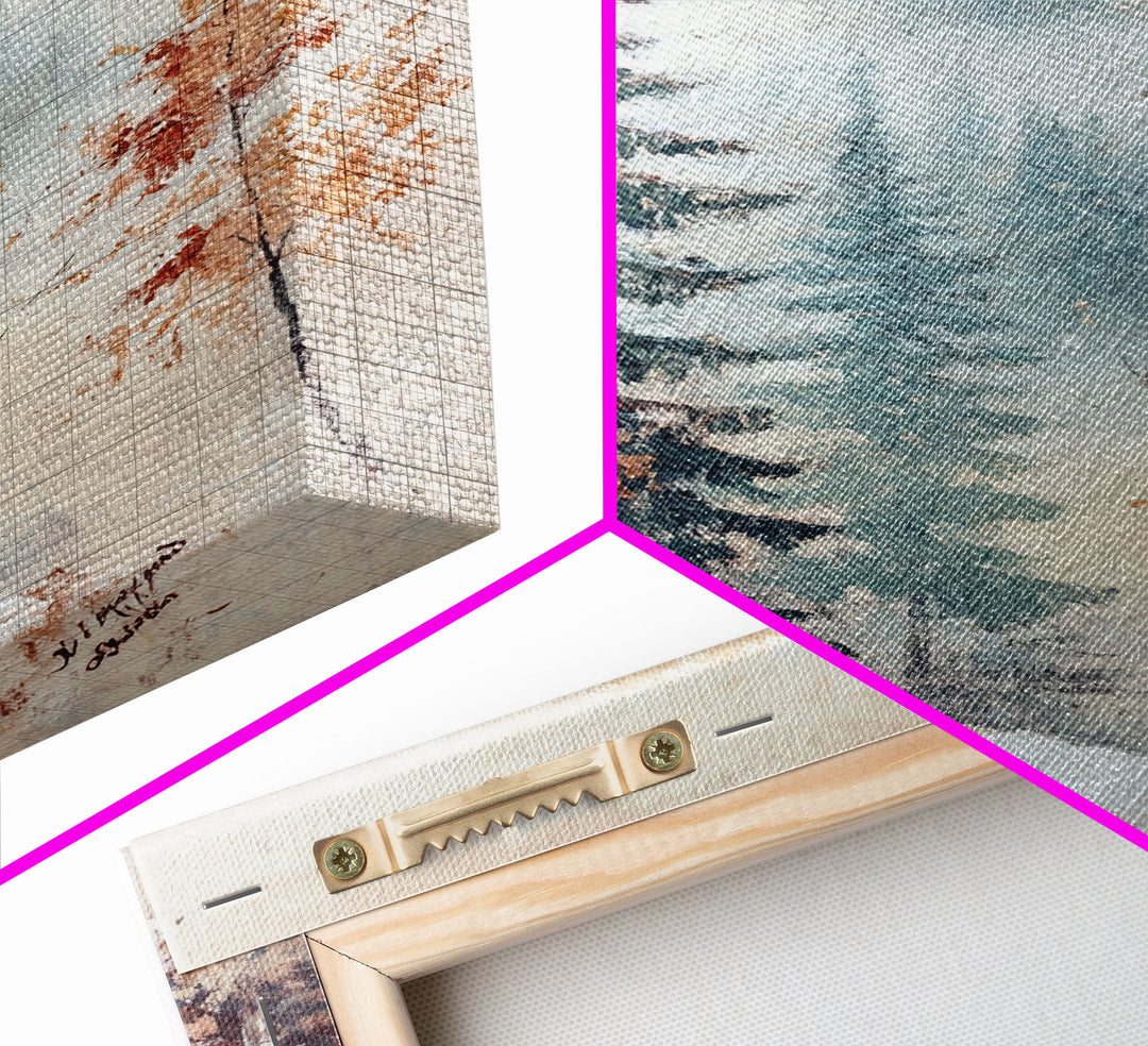 Winter Landscape Painting Print, Canvas Art, Retro Christmas Decor, Vintage Christmas Wall Art, Winter Wonderland