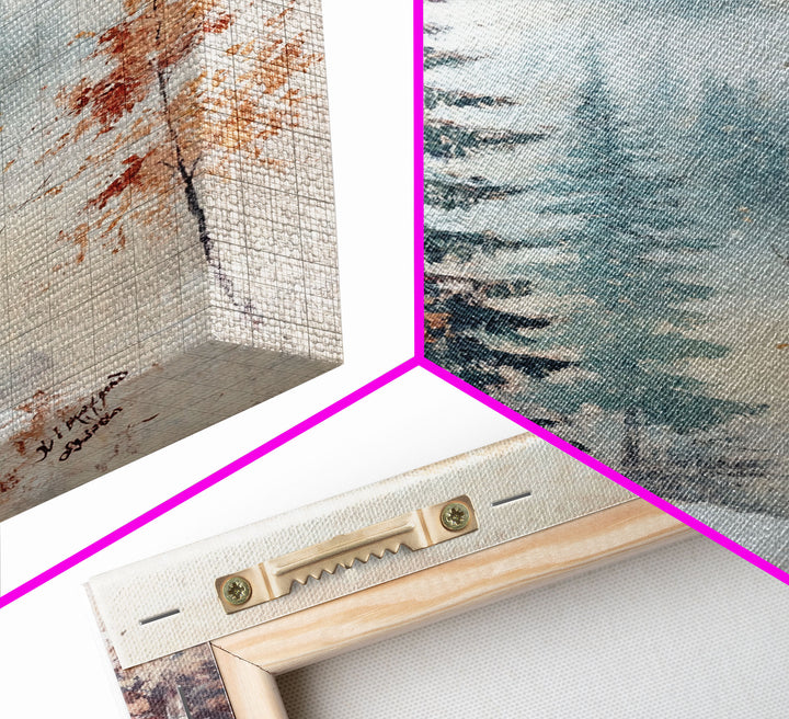 Winter Landscape Painting Print, Canvas Art, Retro Christmas Decor, Vintage Christmas Wall Art, Winter Wonderland