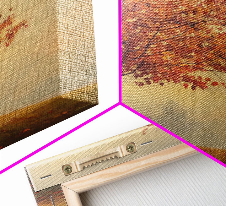 Framed Canvas Print of a Fall Landscape with Vibrant Autumn Tree and Leaves, Seasonal Wall Art, Best Gift Idea, Modern Farmhouse Decor