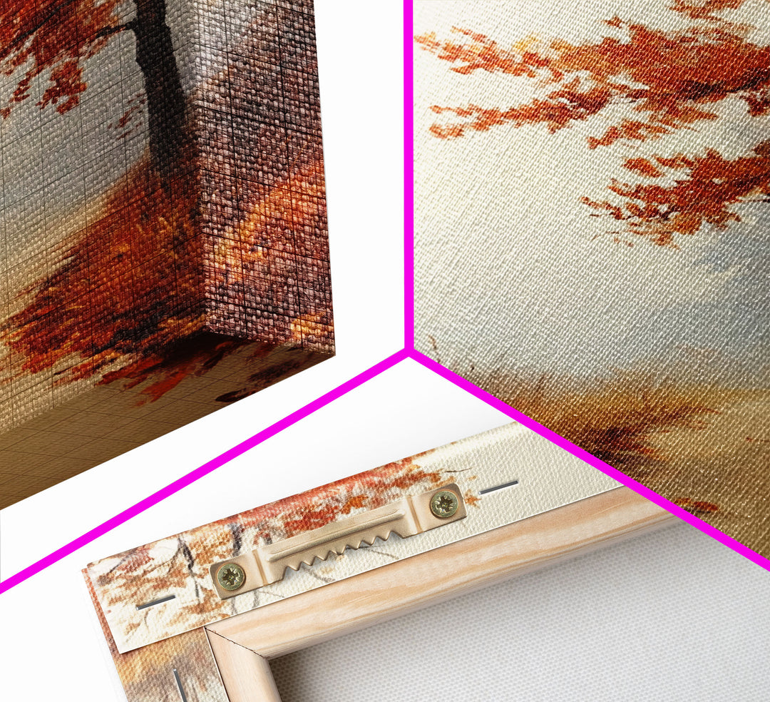 Framed Canvas Print of a Cozy Autumn Path with Trees and Fall Leaves, Rustic Country Decor, Moody Landscape Art, Best Gift Idea, Fall Decor