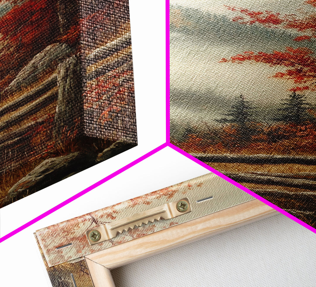 Canvas Print of Autumn Trees in Misty Landscape, Fall Wall Art, Moody Landscape, Modern Farmhouse, Best Gift Idea, Rustic Fall Decor